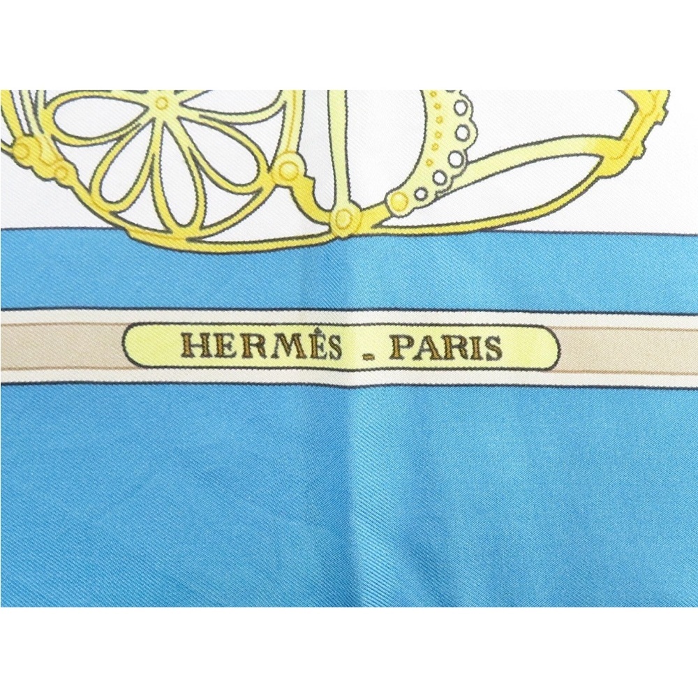 Hermes Blue and Gold Silk Scarf - Picture 8 of 11